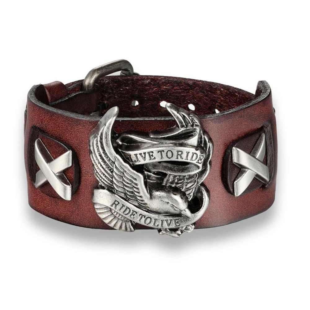 Harley Davidson Leather Wristband Coffee Brown Live to Ride Ride to Live…